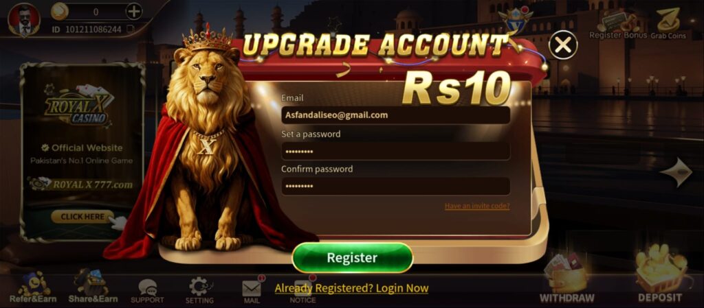 Royal X Casino Game 8 Royal X Casino mobile game interface screenshot showing casino-style gaming dashboard and promotional graphics